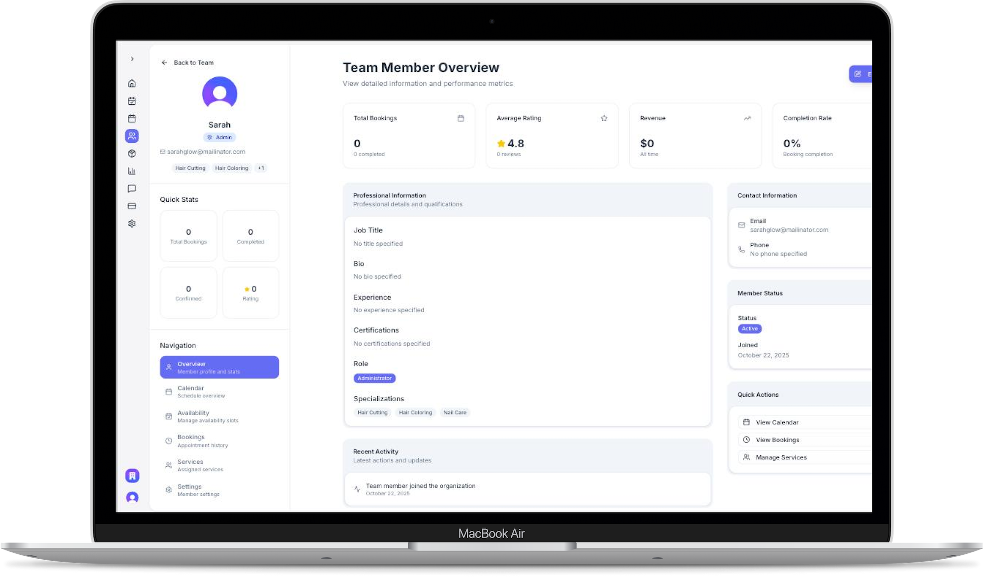 Namota team member management interface